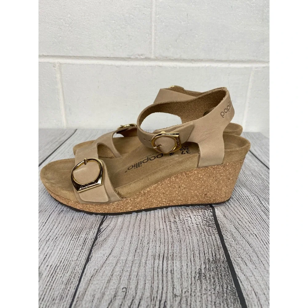 Papillio Soley Ring Buckle Wedge Sandals‎ Sandcastle Narrow Fit Size 37 US 6